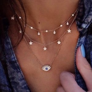 Gold Rhinestone Evil Eye Chain Necklace